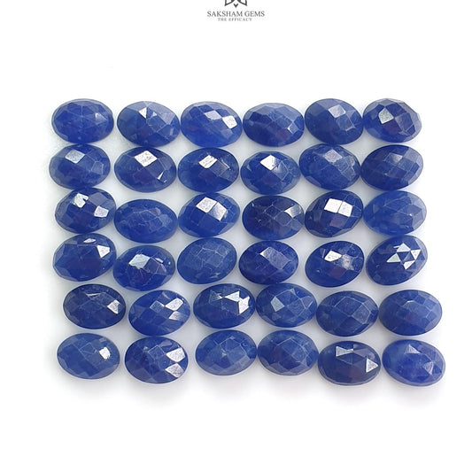 Blue Sapphire Gemstone Checker Cut : 39.20cts Natural Untreated Unheated 7*5mm Sapphire Oval Shape 36pcs Lot