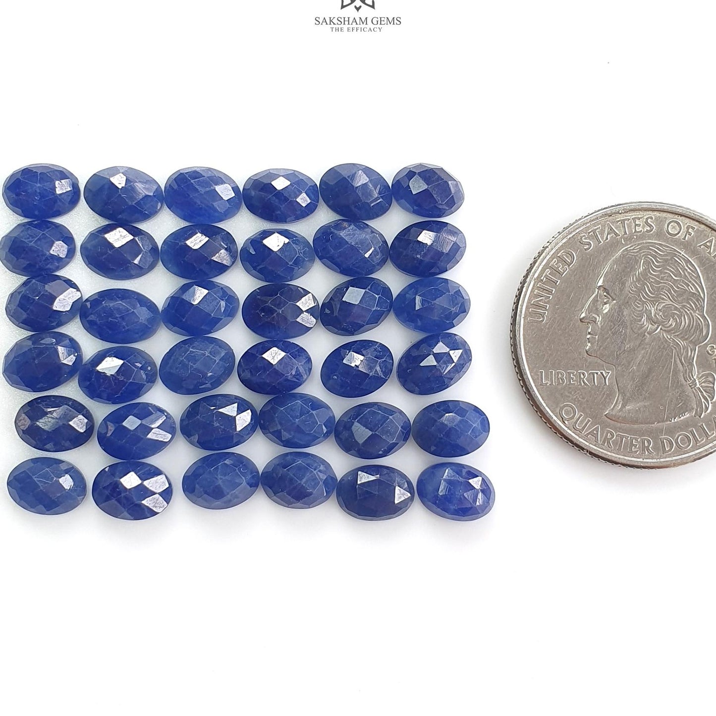 Blue Sapphire Gemstone Checker Cut : 39.20cts Natural Untreated Unheated 7*5mm Sapphire Oval Shape 36pcs Lot
