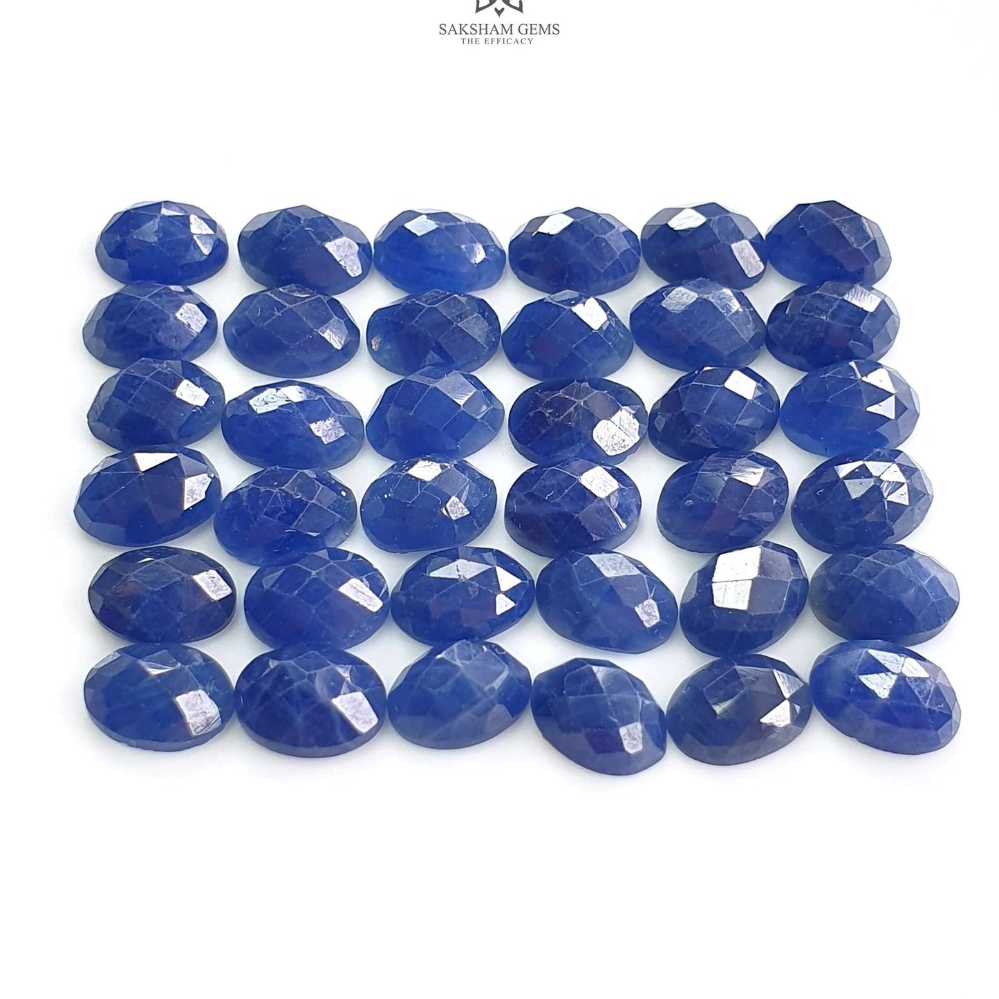 Blue Sapphire Gemstone Checker Cut : 39.20cts Natural Untreated Unheated 7*5mm Sapphire Oval Shape 36pcs Lot