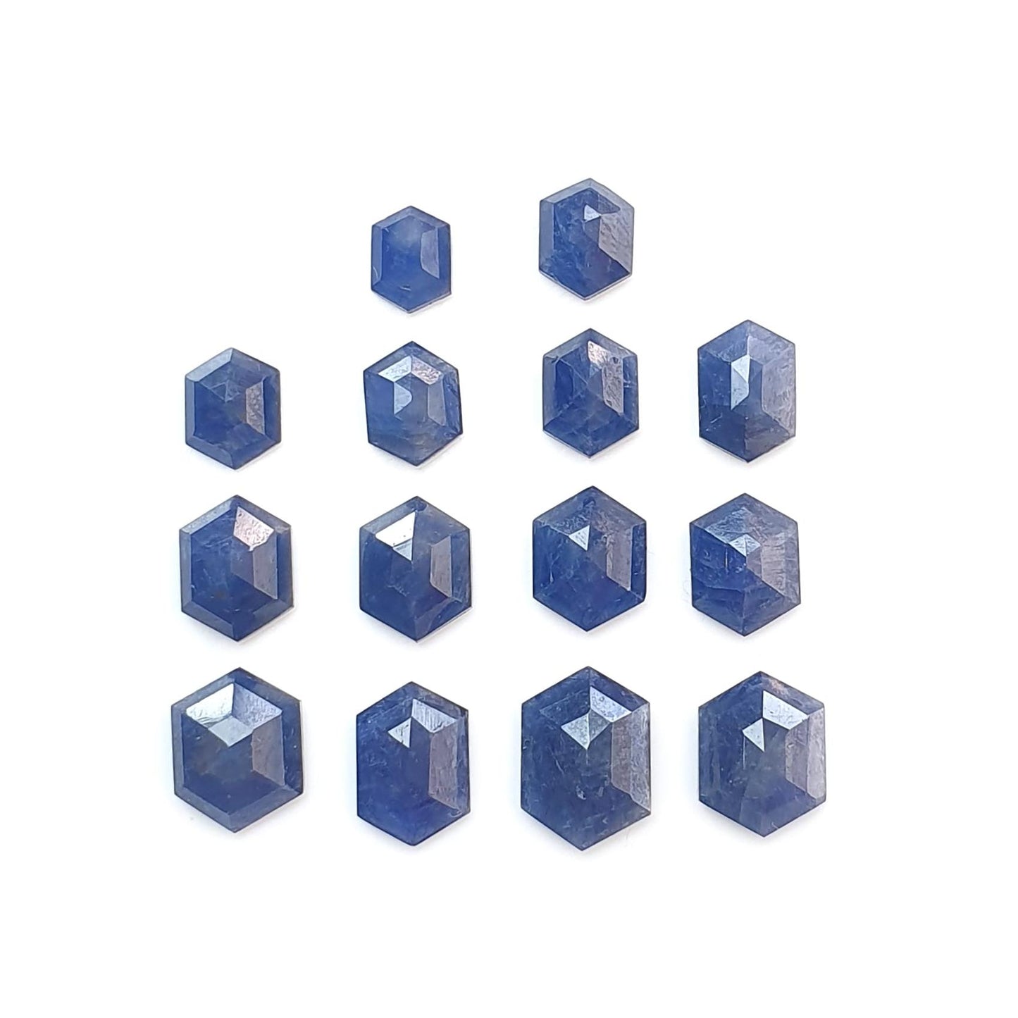 Blue Sapphire Gemstone Step Cut: 28.50cts Natural Untreated Sapphire Hexagon Shape Faceted 7*5mm - 11.5*8mm 14pcs Lot September Birthstone