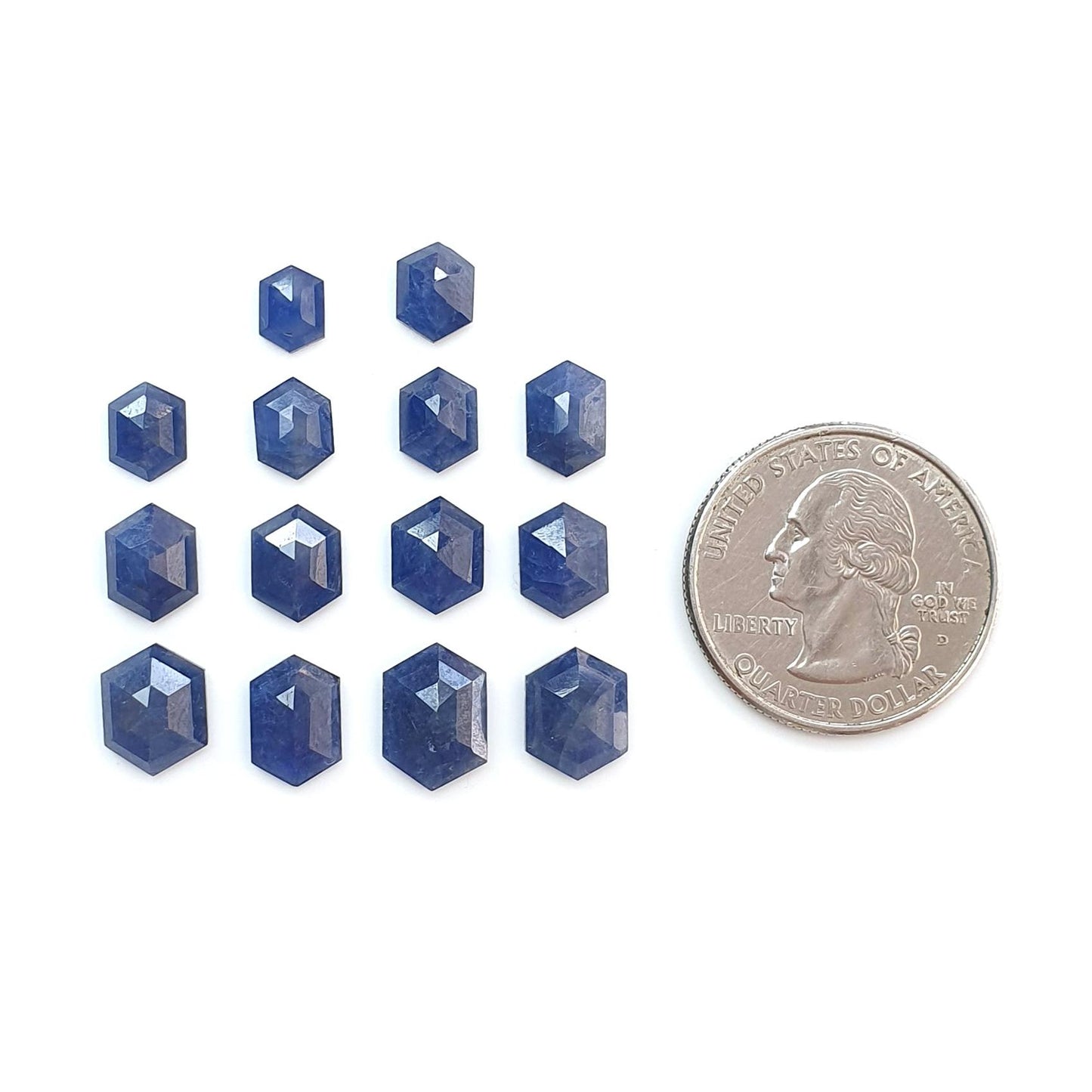Blue Sapphire Gemstone Step Cut: 28.50cts Natural Untreated Sapphire Hexagon Shape Faceted 7*5mm - 11.5*8mm 14pcs Lot September Birthstone