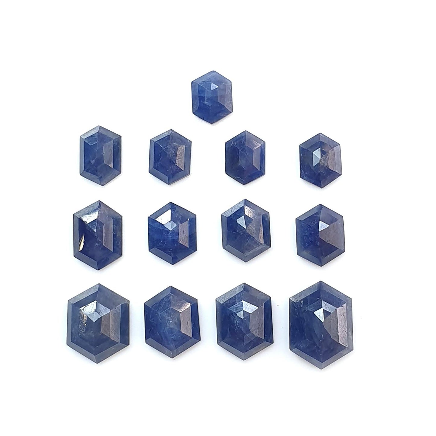 Blue Sapphire Gemstone Step Cut: 35.60cts Natural Untreated Sapphire Hexagon Shape Faceted 8*6mm - 12.5*9mm 13pcs Lot September Birthstone