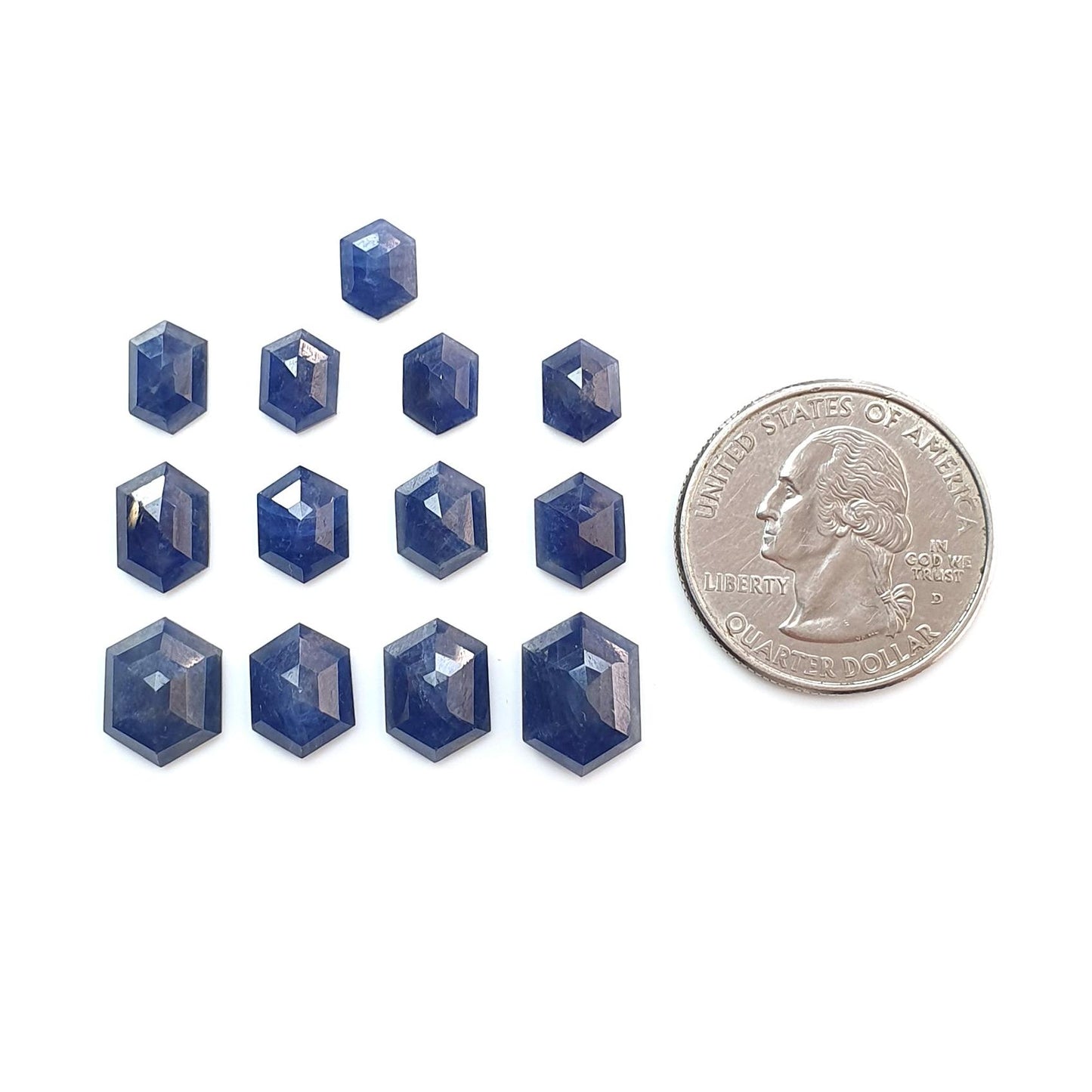 Blue Sapphire Gemstone Step Cut: 35.60cts Natural Untreated Sapphire Hexagon Shape Faceted 8*6mm - 12.5*9mm 13pcs Lot September Birthstone