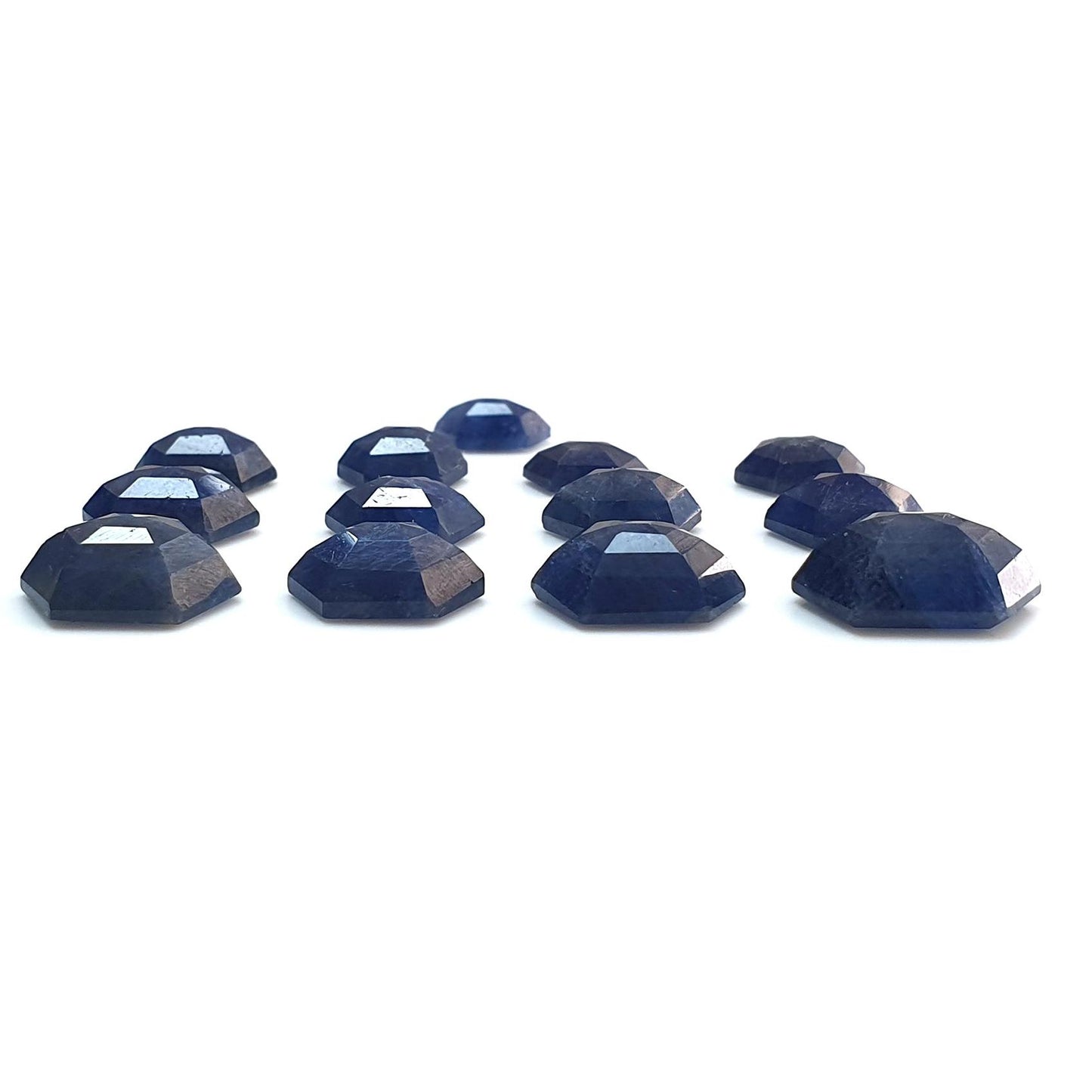 Blue Sapphire Gemstone Step Cut: 35.60cts Natural Untreated Sapphire Hexagon Shape Faceted 8*6mm - 12.5*9mm 13pcs Lot September Birthstone