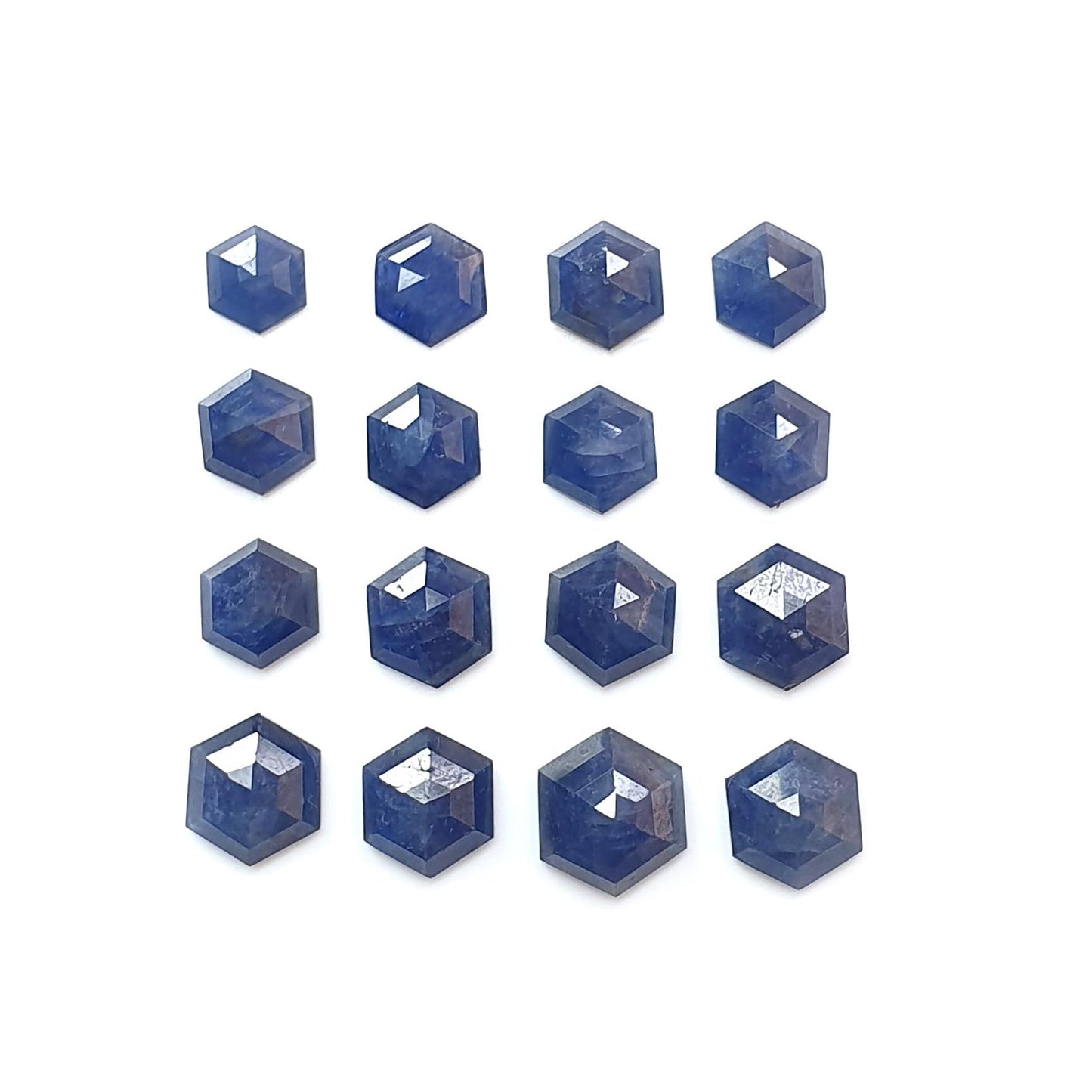 Blue Sapphire Gemstone Step Cut: 34.70cts Natural Untreated Sapphire Hexagon Shape Faceted 7*6mm - 10*9mm 16pcs Lot September Birthstone