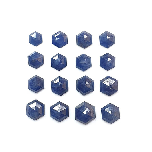 Blue Sapphire Gemstone Step Cut: 34.70cts Natural Untreated Sapphire Hexagon Shape Faceted 7*6mm - 10*9mm 16pcs Lot September Birthstone