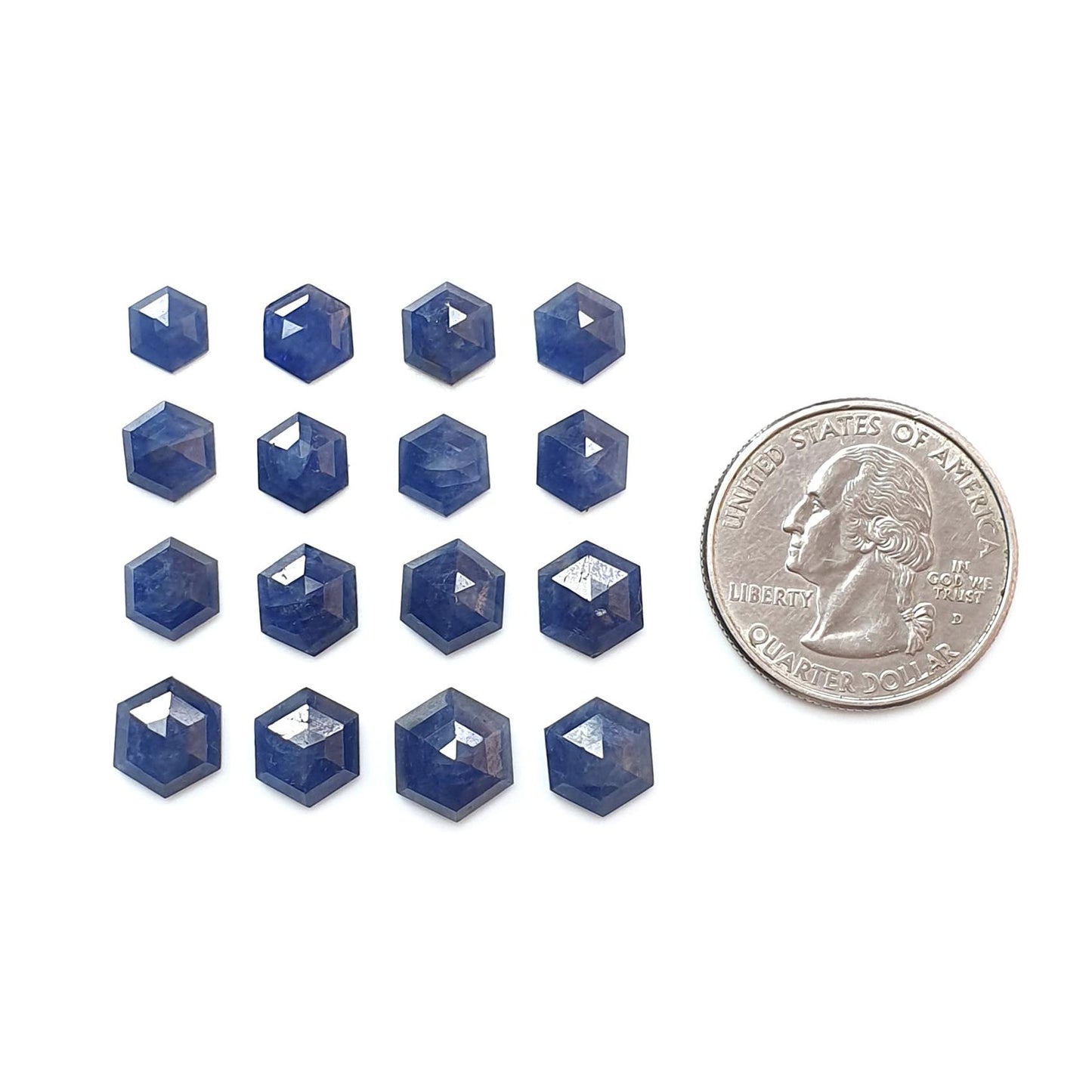Blue Sapphire Gemstone Step Cut: 34.70cts Natural Untreated Sapphire Hexagon Shape Faceted 7*6mm - 10*9mm 16pcs Lot September Birthstone