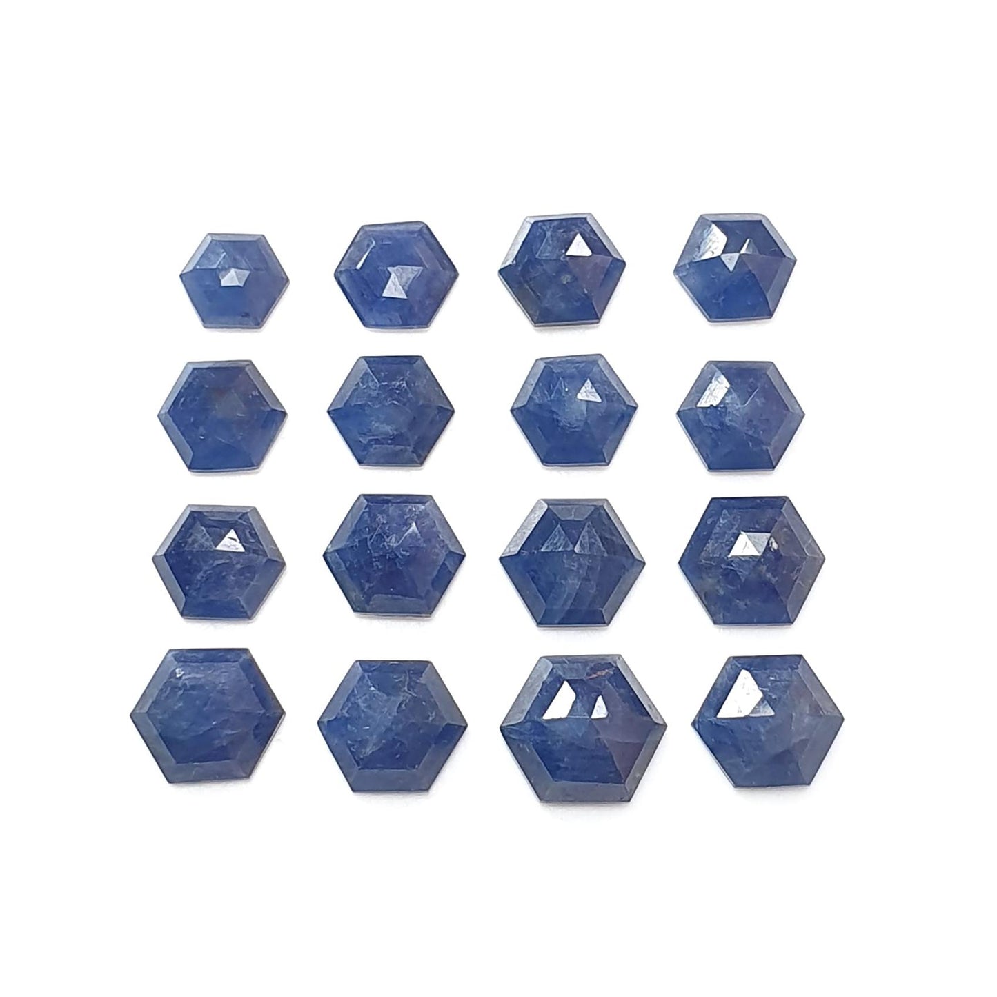 Blue Sapphire Gemstone Step Cut: 34.70cts Natural Untreated Sapphire Hexagon Shape Faceted 7*6mm - 10*9mm 16pcs Lot September Birthstone