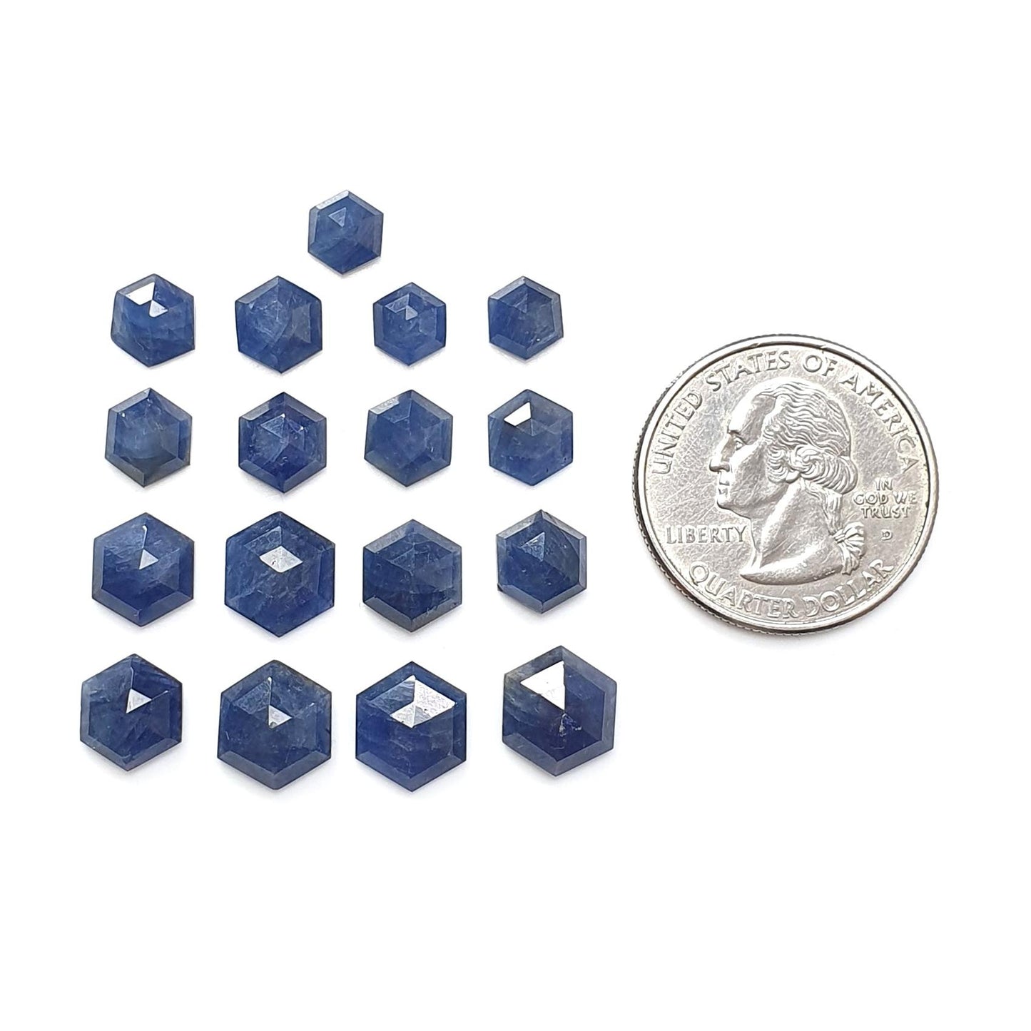 Blue Sapphire Gemstone Step Cut: 37.40cts Natural Untreated Sapphire Hexagon Shape Faceted 6*7mm - 10*9mm 17pcs Lot September Birthstone