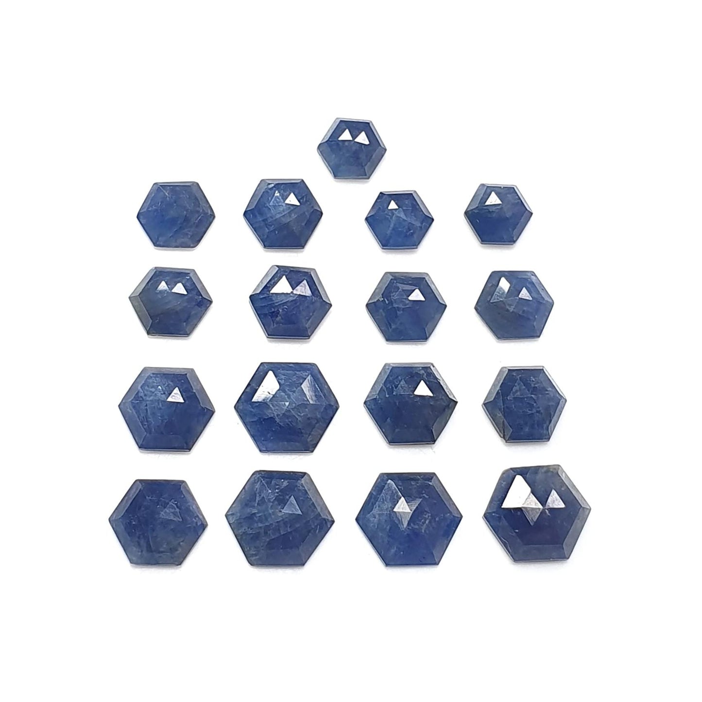 Blue Sapphire Gemstone Step Cut: 37.40cts Natural Untreated Sapphire Hexagon Shape Faceted 6*7mm - 10*9mm 17pcs Lot September Birthstone