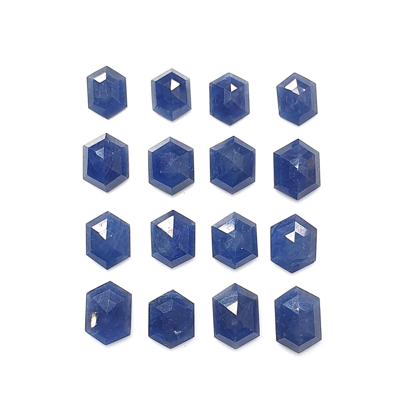 Blue Sapphire Gemstone Step Cut: 34.20cts Natural Untreated Sapphire Hexagon Shape Faceted 8*6mm - 10*7mm 16pcs Lot September Birthstone