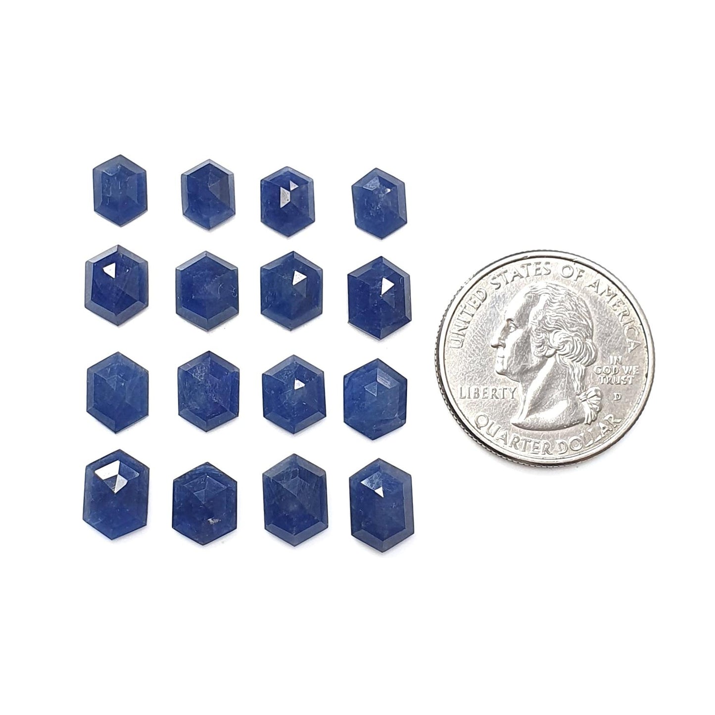 Blue Sapphire Gemstone Step Cut: 34.20cts Natural Untreated Sapphire Hexagon Shape Faceted 8*6mm - 10*7mm 16pcs Lot September Birthstone