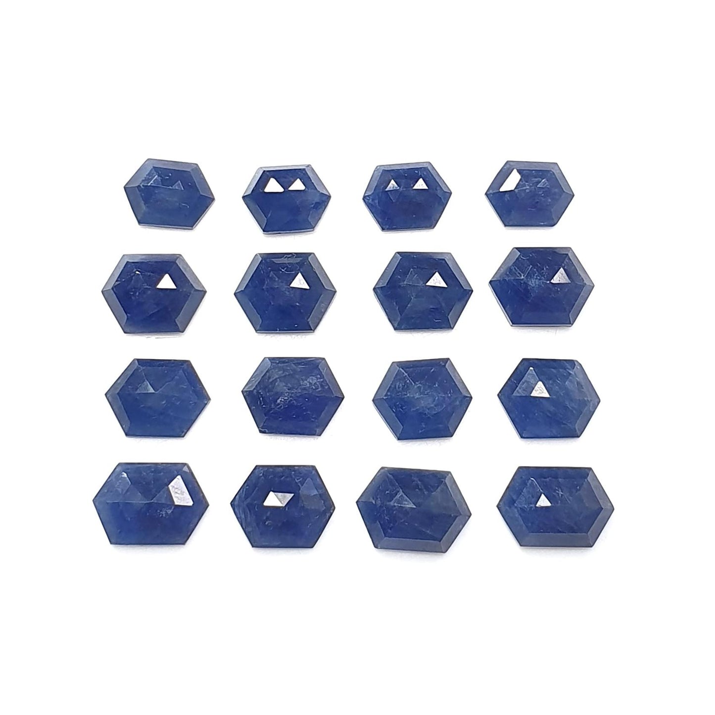 Blue Sapphire Gemstone Step Cut: 34.20cts Natural Untreated Sapphire Hexagon Shape Faceted 8*6mm - 10*7mm 16pcs Lot September Birthstone