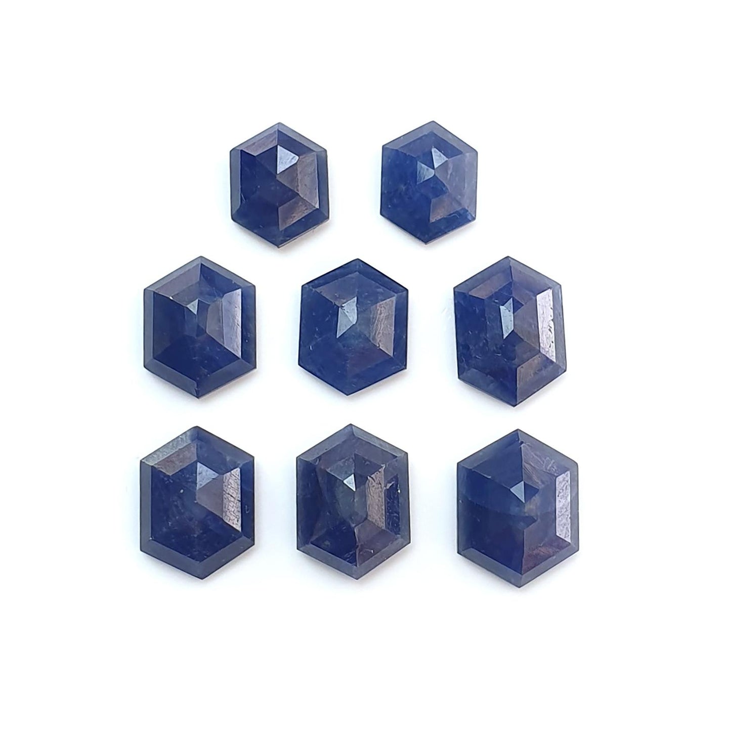 Blue Sapphire Gemstone Step Cut: 37.60cts Natural Untreated Sapphire Hexagon Shape Faceted 10.5*8mm - 13*10mm 8pcs Lot September Birthstone