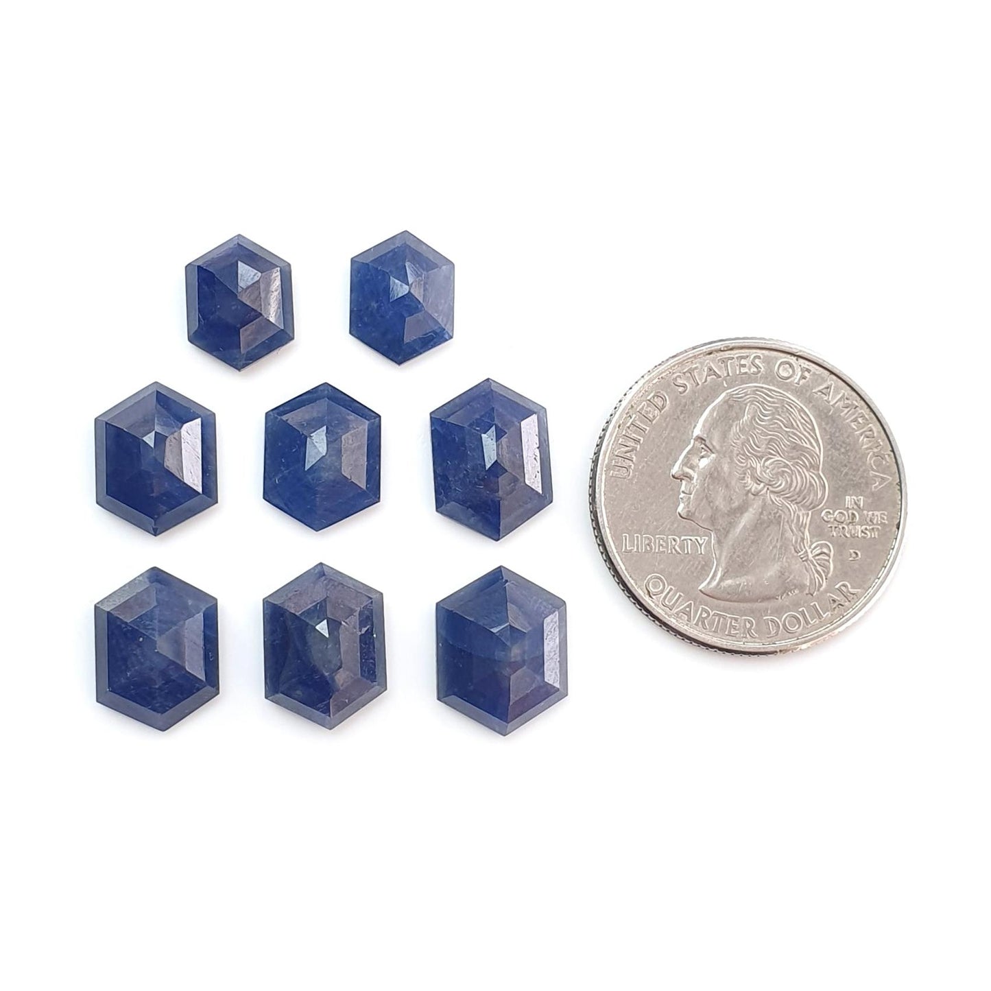 Blue Sapphire Gemstone Step Cut: 37.60cts Natural Untreated Sapphire Hexagon Shape Faceted 10.5*8mm - 13*10mm 8pcs Lot September Birthstone