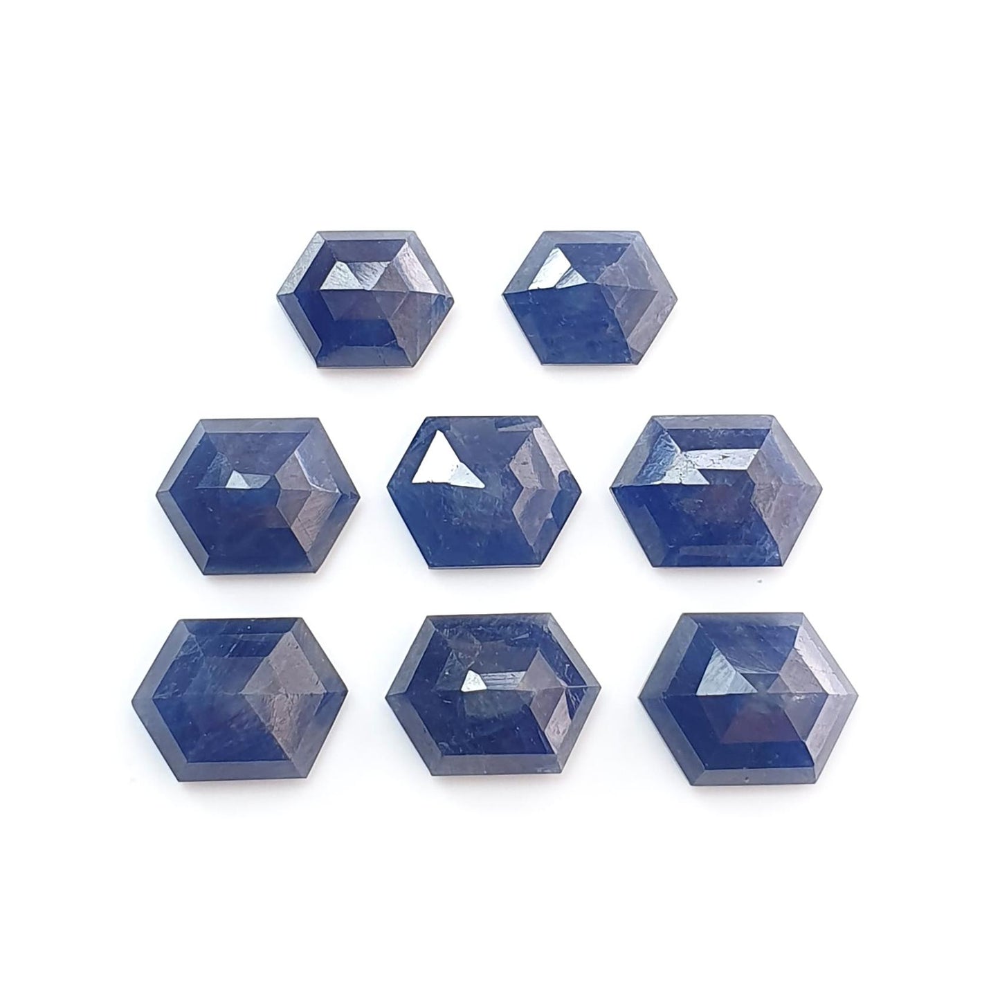 Blue Sapphire Gemstone Step Cut: 37.60cts Natural Untreated Sapphire Hexagon Shape Faceted 10.5*8mm - 13*10mm 8pcs Lot September Birthstone