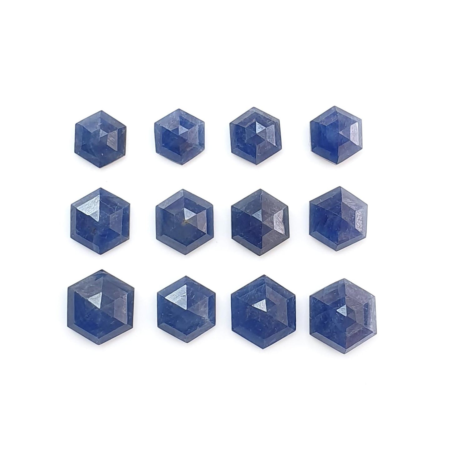 Blue Sapphire Gemstone Step Cut: 32.60cts Natural Untreated Sapphire Hexagon Shape Faceted 8*7mm - 10*9mm 12pcs Lot September Birthstone