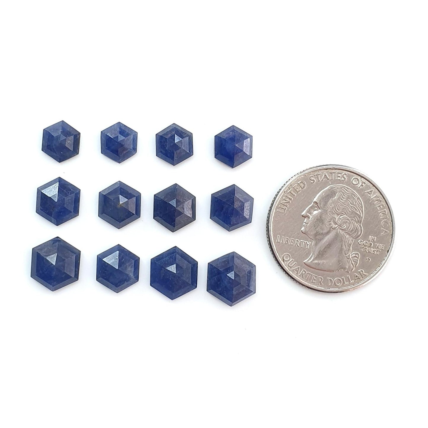 Blue Sapphire Gemstone Step Cut: 32.60cts Natural Untreated Sapphire Hexagon Shape Faceted 8*7mm - 10*9mm 12pcs Lot September Birthstone