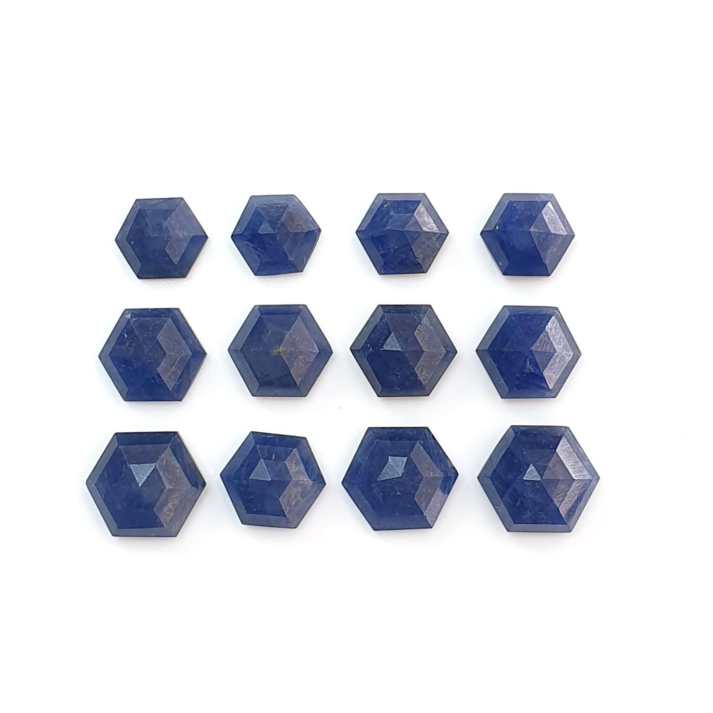 Blue Sapphire Gemstone Step Cut: 32.60cts Natural Untreated Sapphire Hexagon Shape Faceted 8*7mm - 10*9mm 12pcs Lot September Birthstone