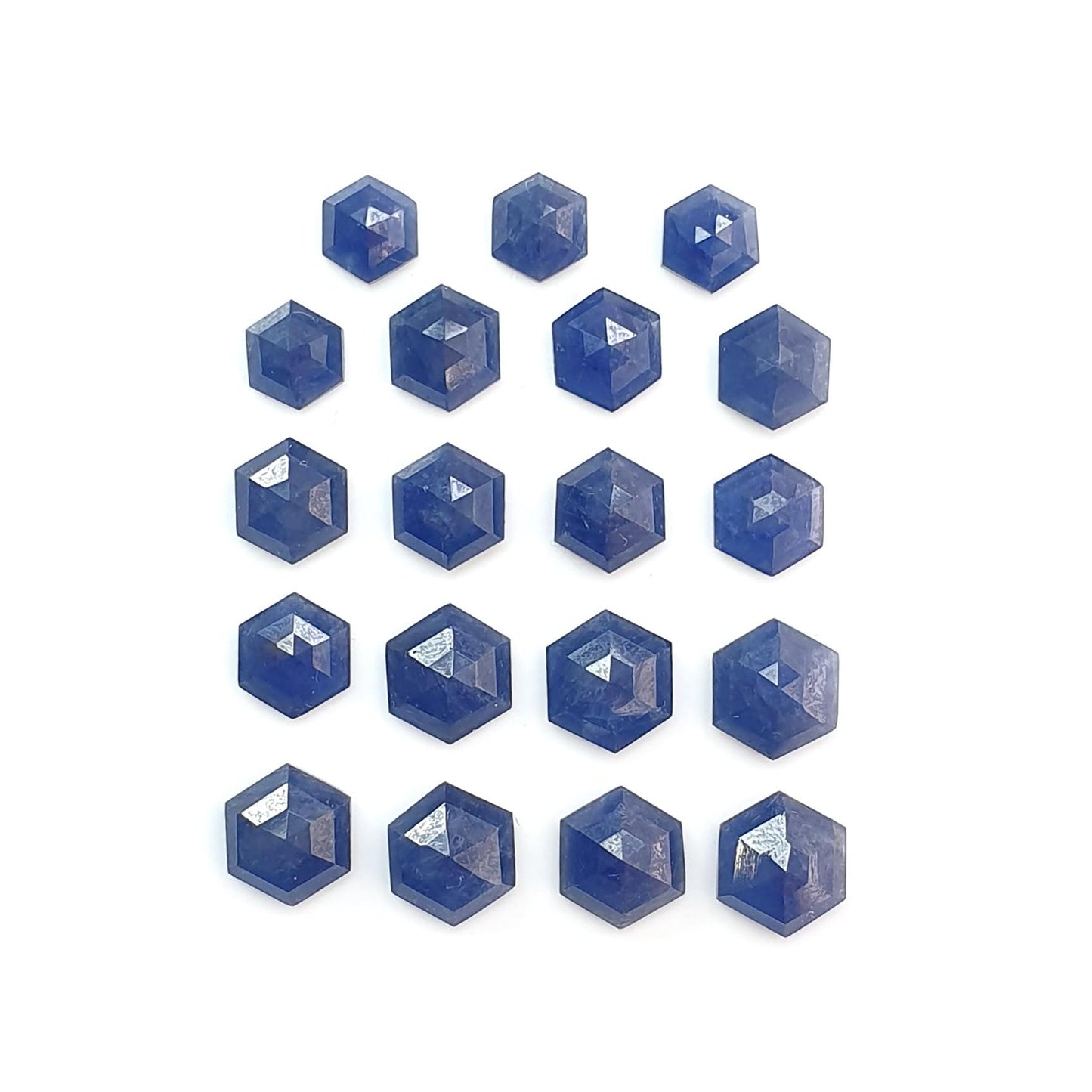 Blue Sapphire Gemstone Step Cut: 37.30cts Natural Untreated Sapphire Hexagon Shape Faceted 7*6mm - 9*8mm 19pcs Lot September Birthstone