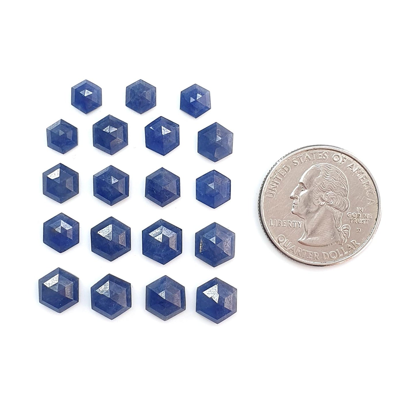 Blue Sapphire Gemstone Step Cut: 37.30cts Natural Untreated Sapphire Hexagon Shape Faceted 7*6mm - 9*8mm 19pcs Lot September Birthstone