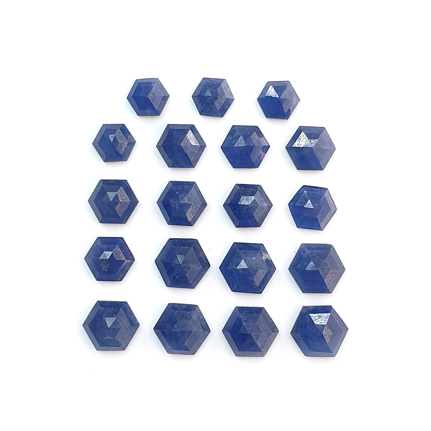 Blue Sapphire Gemstone Step Cut: 37.30cts Natural Untreated Sapphire Hexagon Shape Faceted 7*6mm - 9*8mm 19pcs Lot September Birthstone