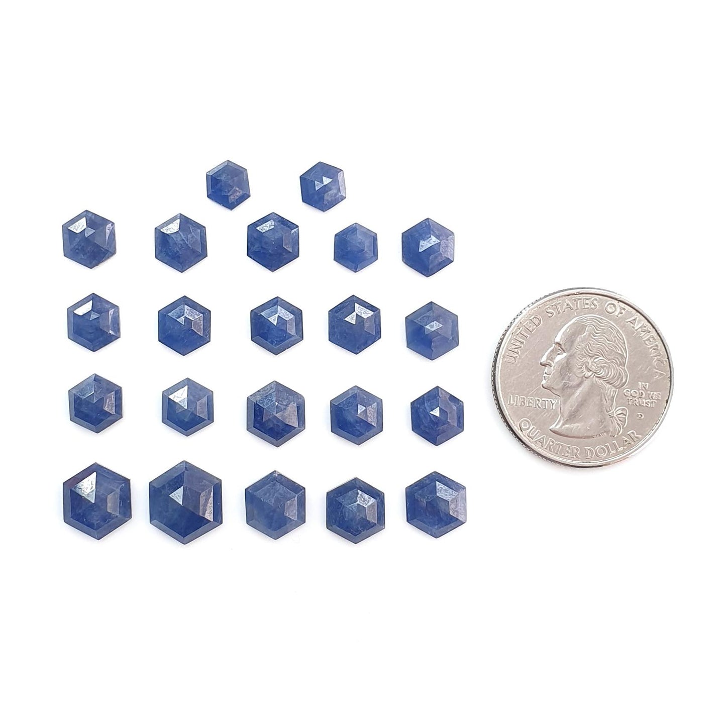 Blue Sapphire Gemstone Step Cut: 43.50cts Natural Untreated Sapphire Hexagon Shape Faceted 7*6mm - 11*10mm 22pcs Lot September Birthstone