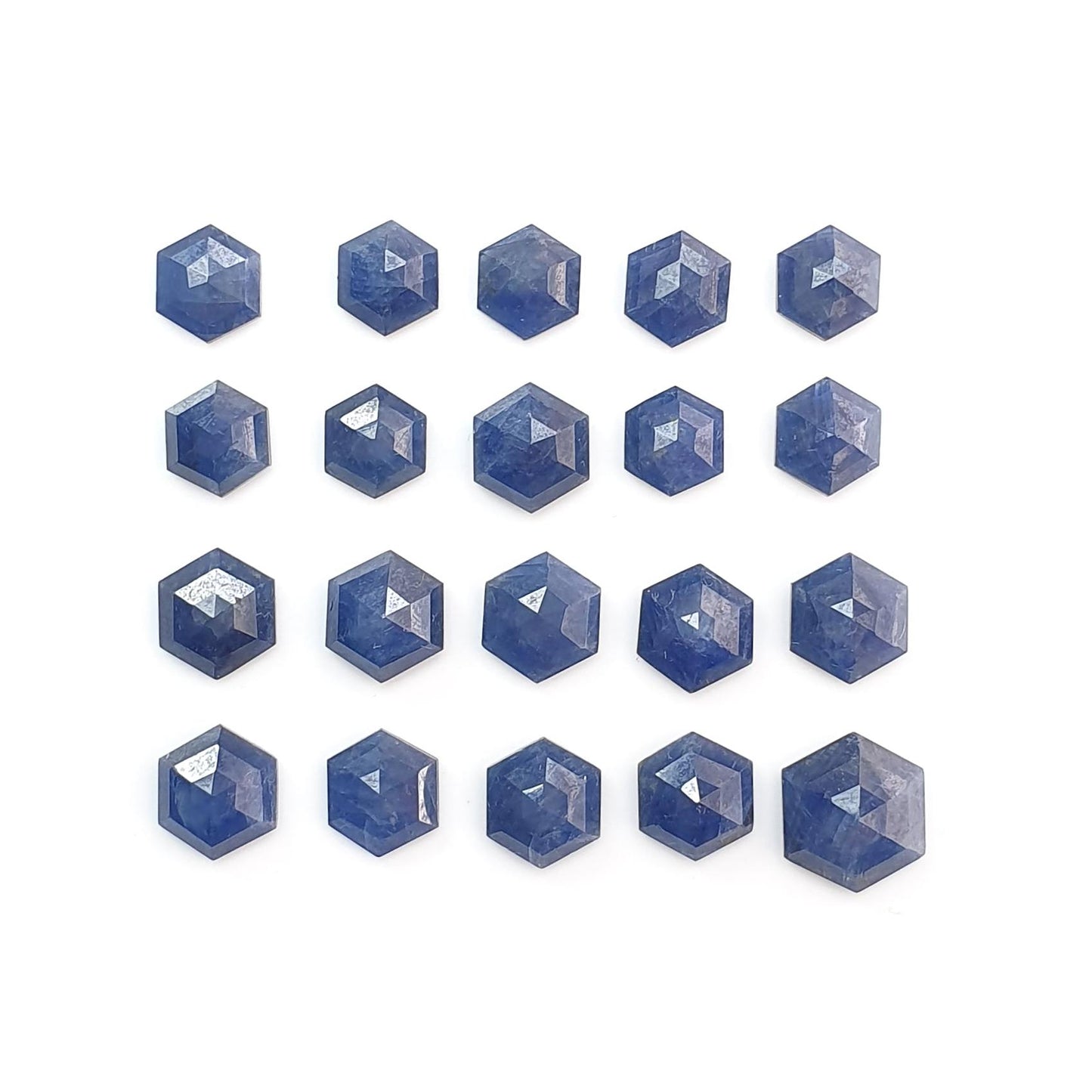 Blue Sapphire Gemstone Step Cut: 44.20cts Natural Untreated Sapphire Hexagon Shape Faceted 8*7mm - 11*10mm 20pcs Lot September Birthstone