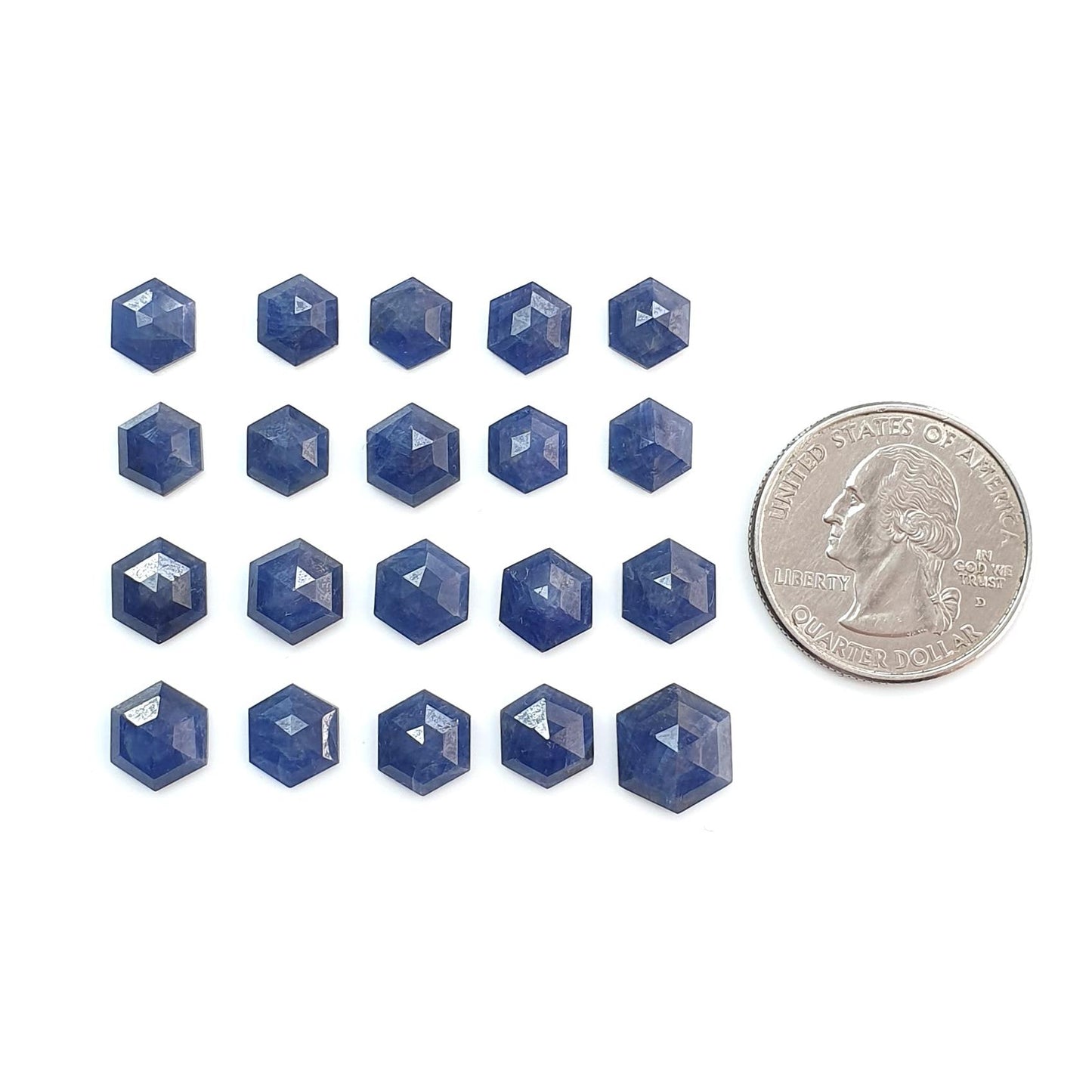 Blue Sapphire Gemstone Step Cut: 44.20cts Natural Untreated Sapphire Hexagon Shape Faceted 8*7mm - 11*10mm 20pcs Lot September Birthstone