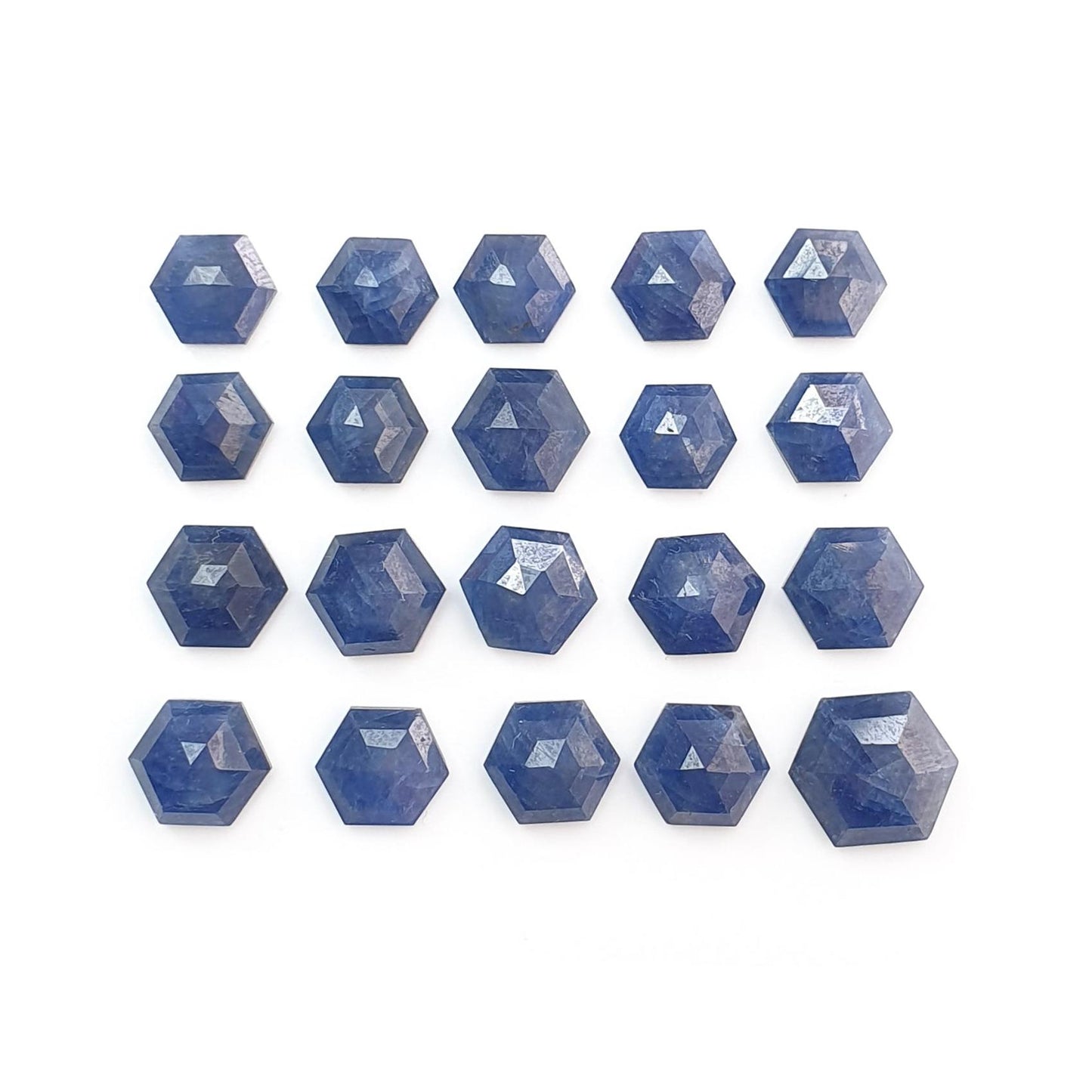 Blue Sapphire Gemstone Step Cut: 44.20cts Natural Untreated Sapphire Hexagon Shape Faceted 8*7mm - 11*10mm 20pcs Lot September Birthstone