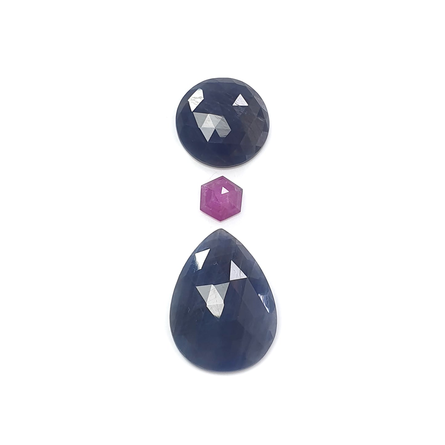 blue sapphire pear rose cut slices