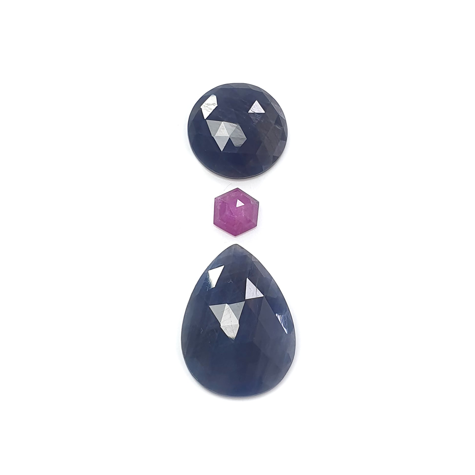 blue sapphire pear rose cut slices