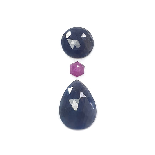 blue sapphire pear rose cut slices
