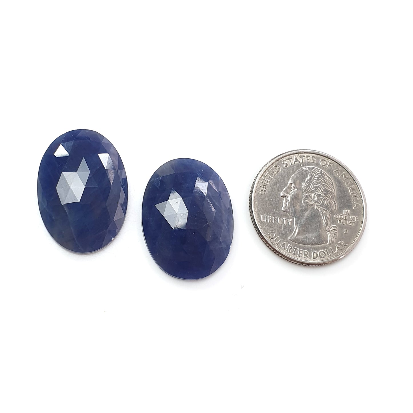 Blue Sapphire Faceted Rose Cut Slices: 46.50cts Natural Untreated Unheated Sapphire Oval Shape 2pcs For Jewelry 25.5*18mm - 25*19mm