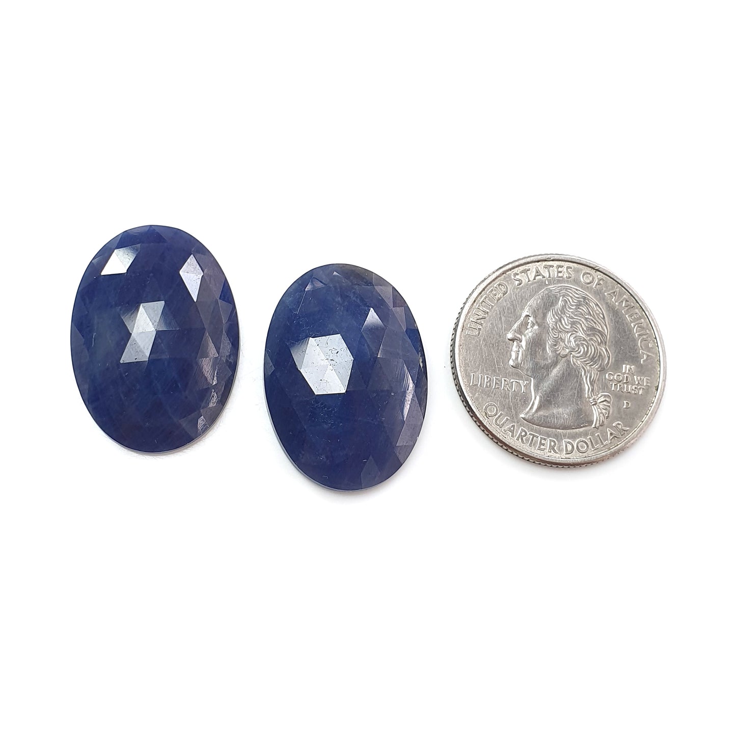 Blue Sapphire Faceted Rose Cut Slices: 51.10cts Natural Untreated Unheated Sapphire Oval Shape Pair For Jewelry 25.5*18mm