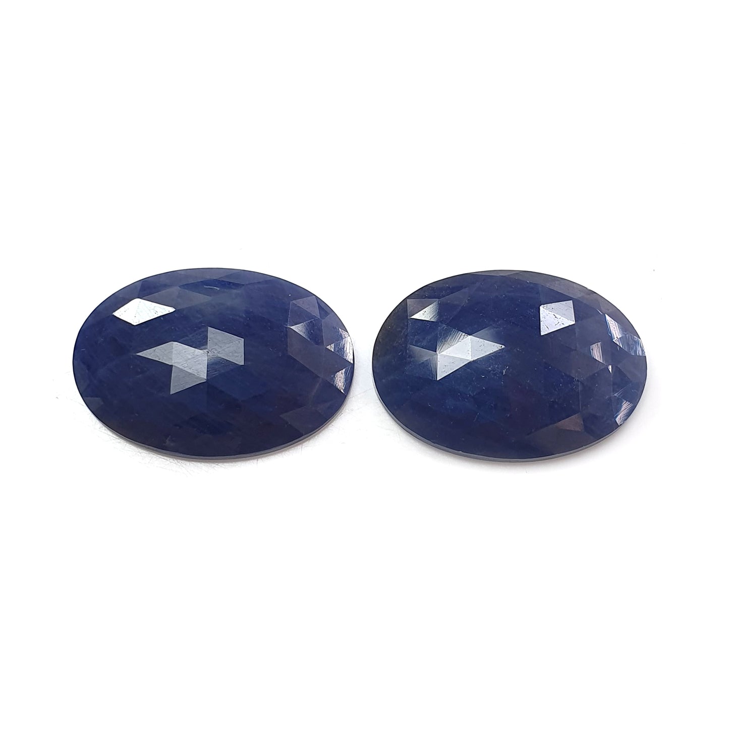 Blue Sapphire Faceted Rose Cut Slices: 51.10cts Natural Untreated Unheated Sapphire Oval Shape Pair For Jewelry 25.5*18mm