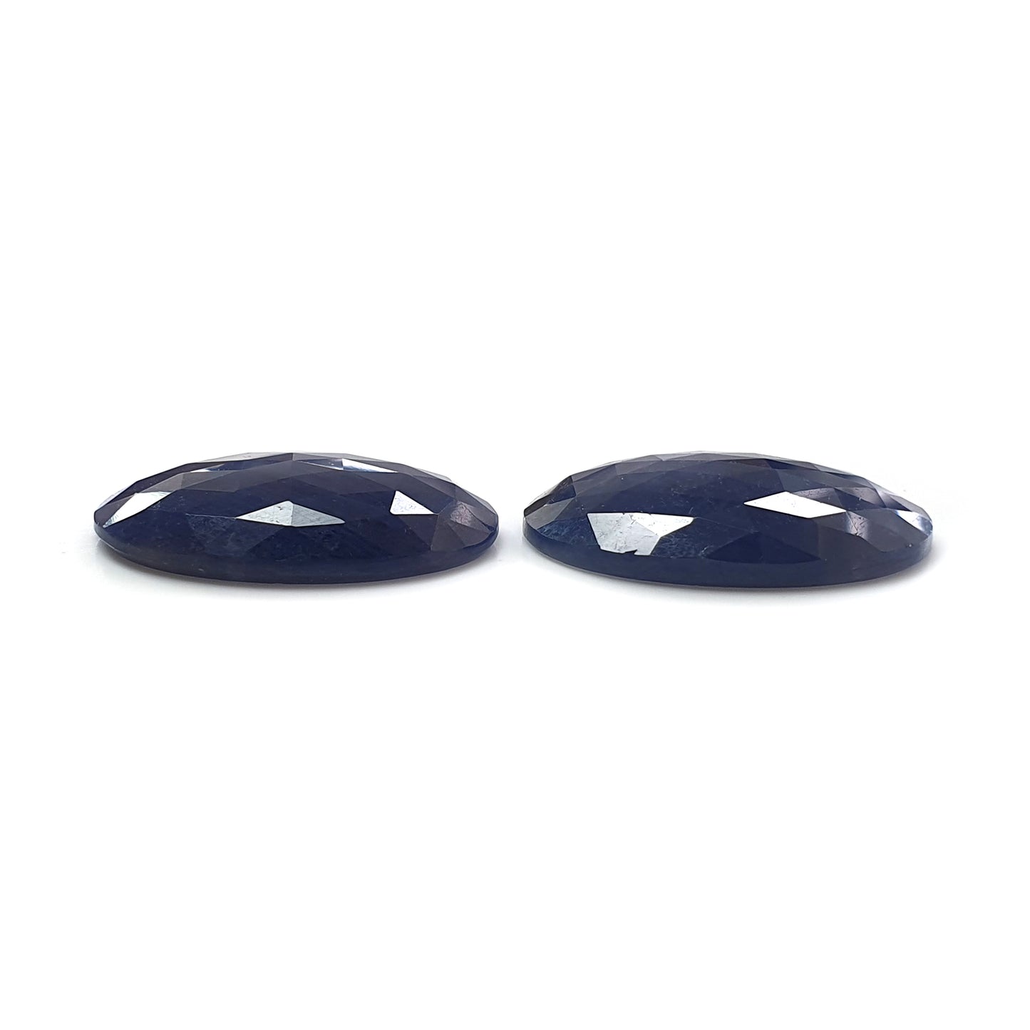 Blue Sapphire Faceted Rose Cut Slices: 51.10cts Natural Untreated Unheated Sapphire Oval Shape Pair For Jewelry 25.5*18mm