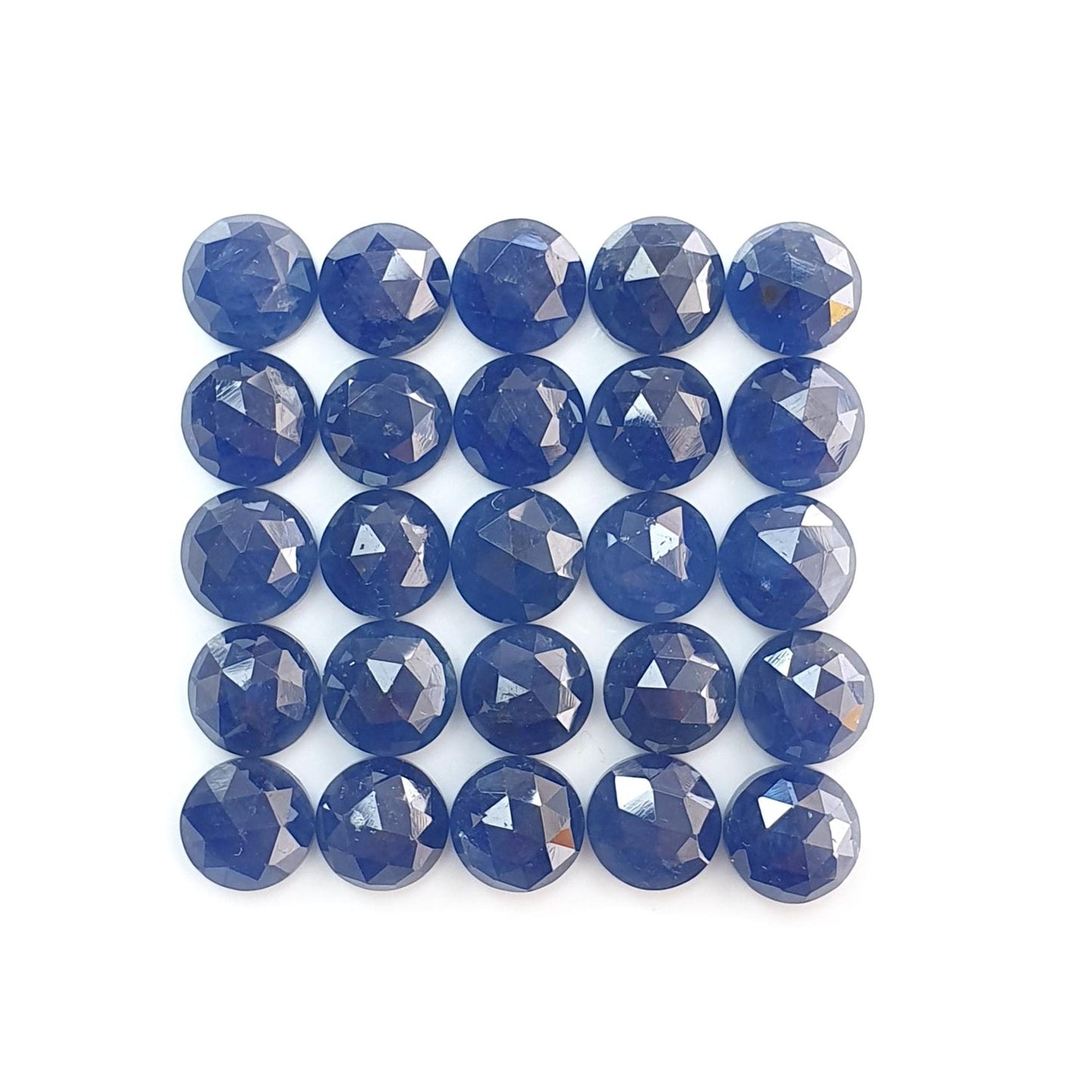 Blue Sapphire Gemstone Rose Cut Slices: 30.60cts Natural Untreated Sapphire Round Shape Faceted 6mm 25pcs Lot September Birthstone