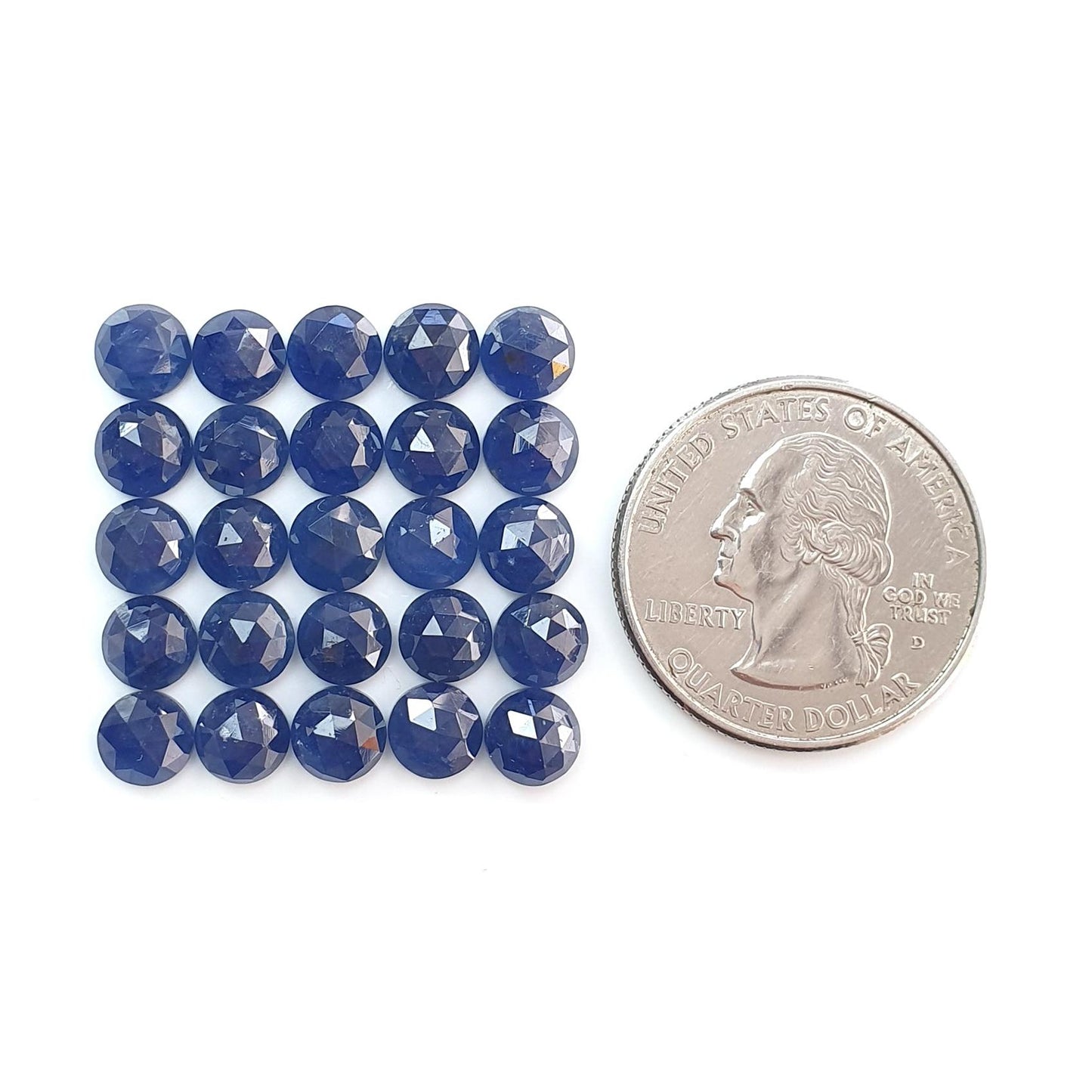 Blue Sapphire Gemstone Rose Cut Slices: 30.60cts Natural Untreated Sapphire Round Shape Faceted 6mm 25pcs Lot September Birthstone