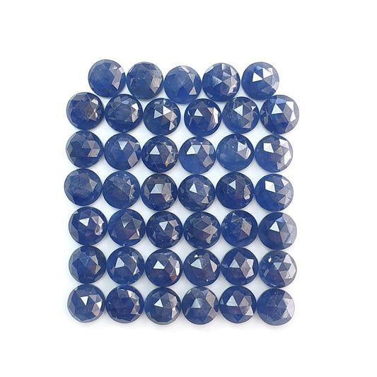 Blue Sapphire Gemstone Rose Cut Slices: 48.20cts Natural Untreated Sapphire Round Shape Faceted 6mm 41pcs Lot September Birthstone