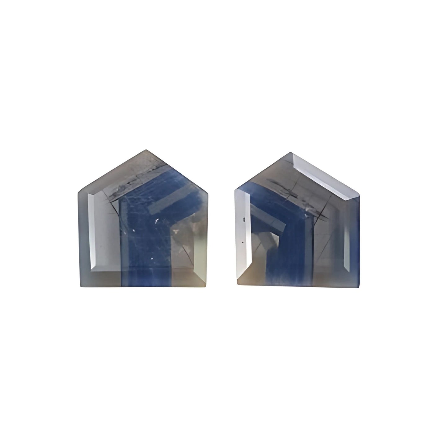 blue, silver sapphire uneven faceted cut