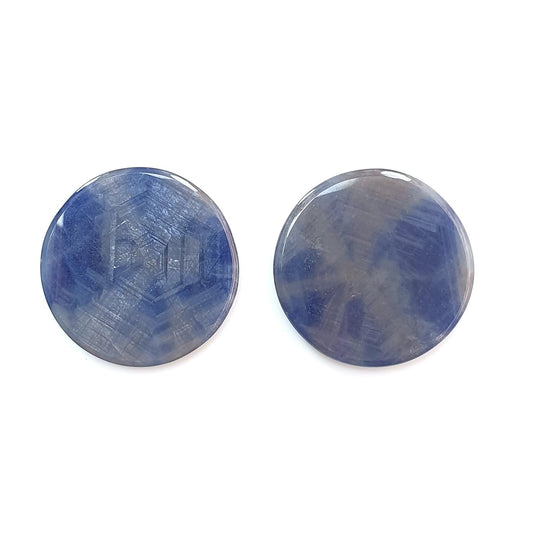 Sapphire Trapiche Gemstone Flat Slices: 84.00cts Natural Untreated Blue, Gray Sapphire Round Shape 29.5mm Pair September Birthstone