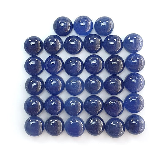 Blue Sapphire Gemstone Cabochon: 43.80cts Natural Untreated Unheated Sapphire Round Shape 6mm 33pcs Lot for Jewelry September Birthstone