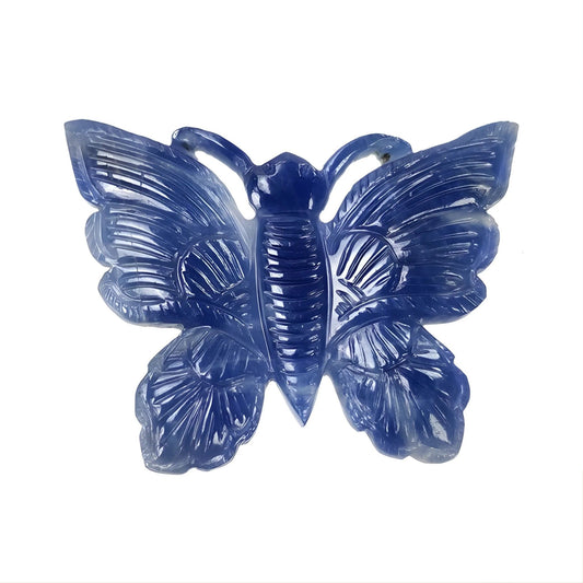 42.50cts Blue Sapphire Gemstone Natural Untreated Carving Butterfly Shape 35*45mm 1pc for Jewelry