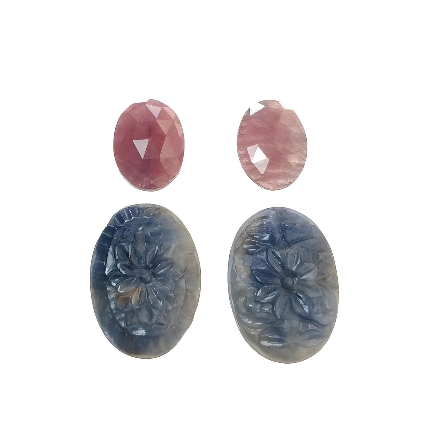 blue, pink sapphire oval carving
