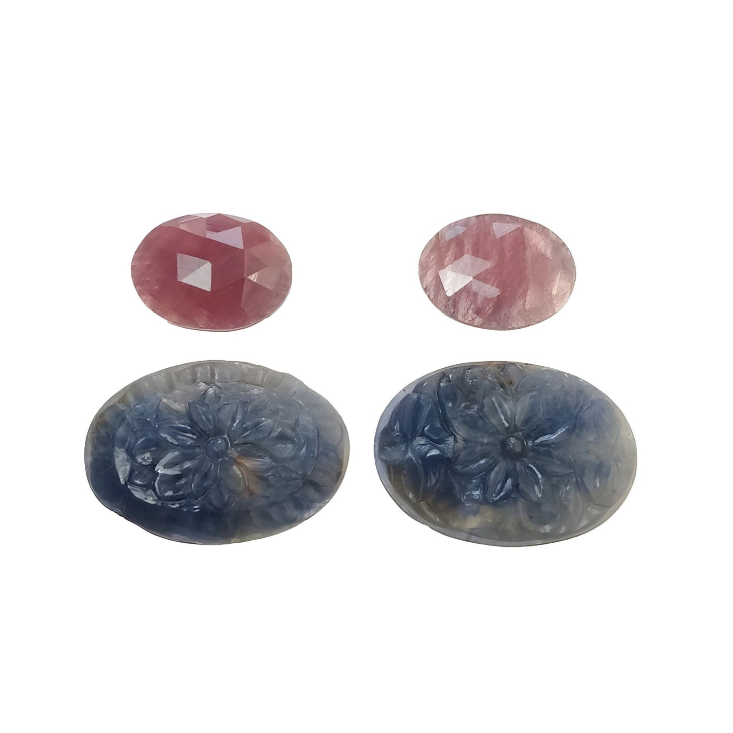 intaglio ovale in zaffiro blu e rosa