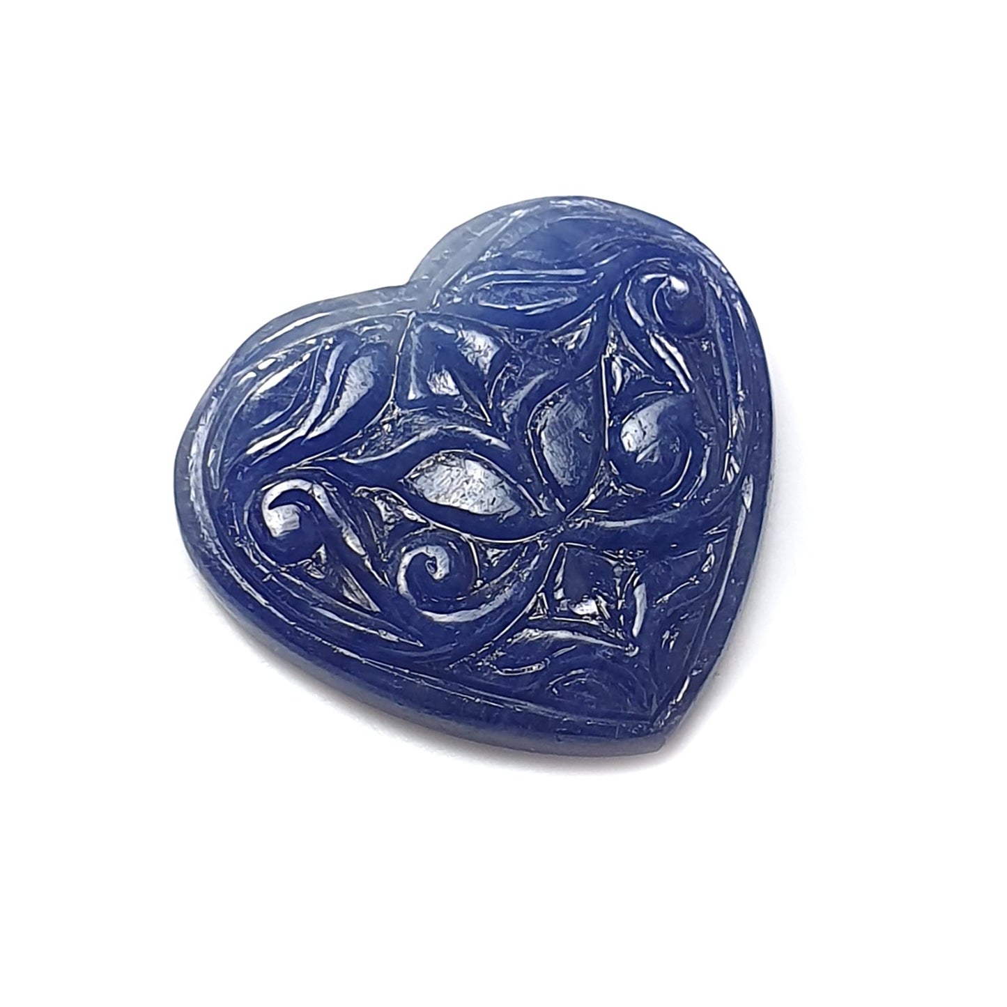 34.50cts Blue Sapphire Gemstone Natural Untreated Sapphire Carving Heart Shape 15mm 1pc