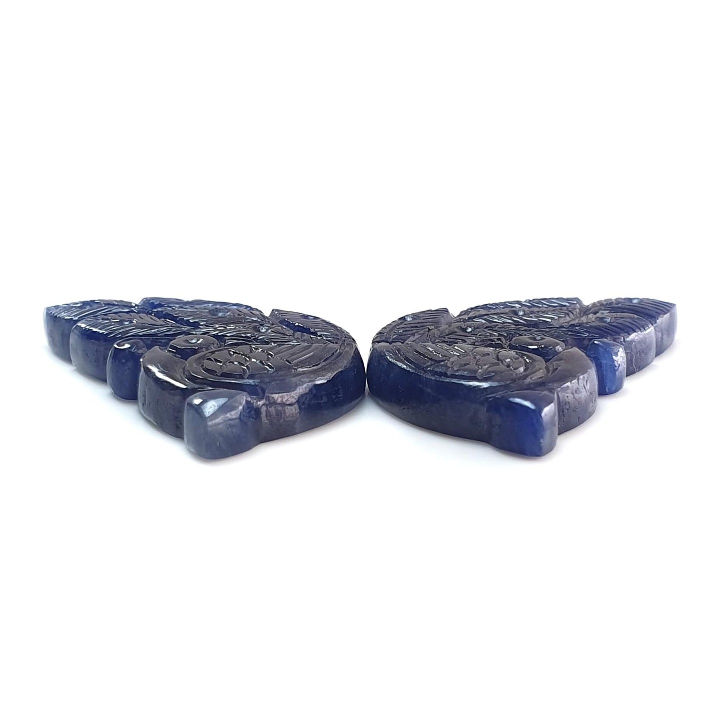 Blue Sapphire Gemstone Butterfly Carving: 103.00cts Natural Untreated Sapphire Hand Carved Peacock 39*22mm Pair September Birthstone