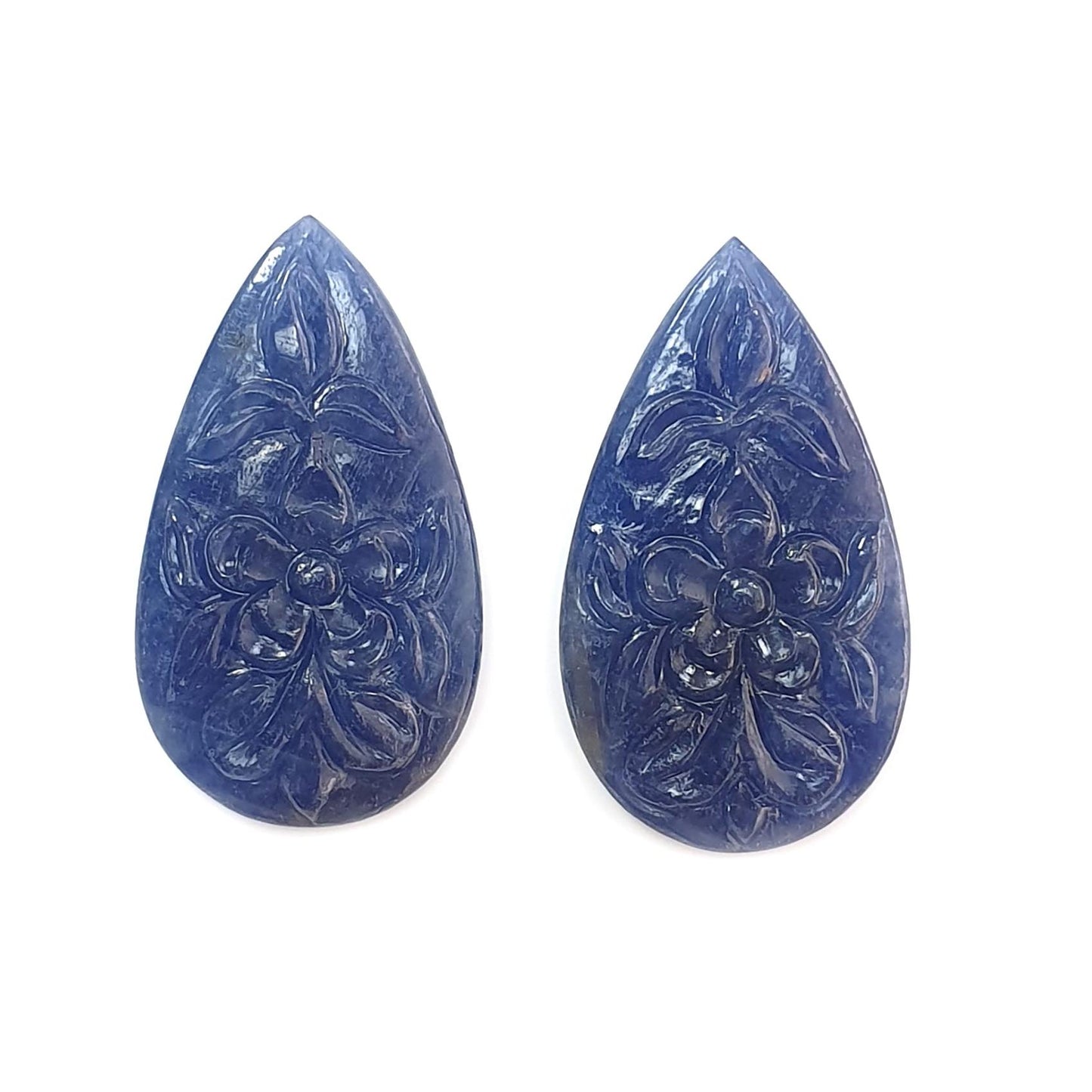 Blue Sapphire Gemstone Carving: 40.60cts Natural Untreated Sapphire Hand Carved Pear Shape 31*17mm Pair September Birthstone