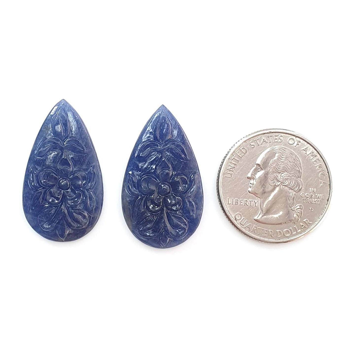 Blue Sapphire Gemstone Carving: 40.60cts Natural Untreated Sapphire Hand Carved Pear Shape 31*17mm Pair September Birthstone